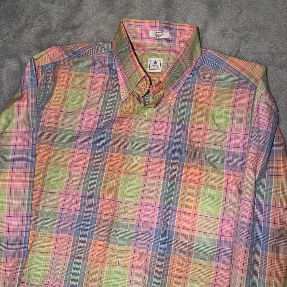 Peter Millar Plaid Button Down Shirt Men’s M Multicolor 100% Cotton Long Sleeve